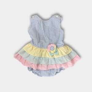 Vintage Tiny Tots Original Seersucker Ruffle Dress Set 4T